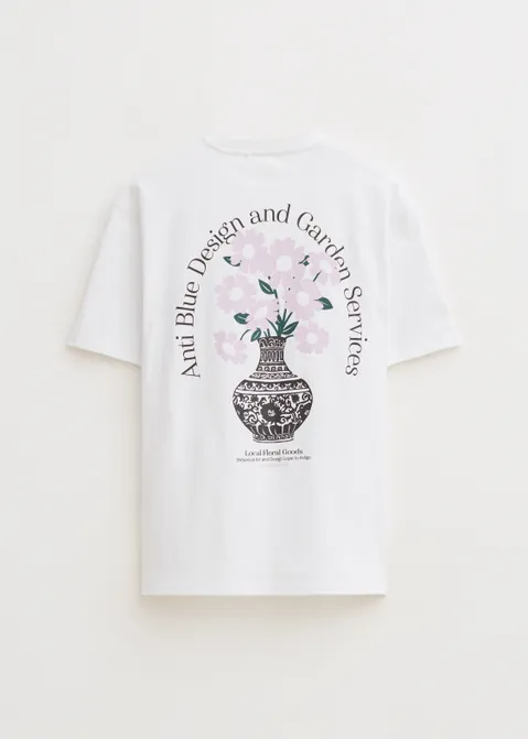 T-shirt met print blue vase wit (WIT)