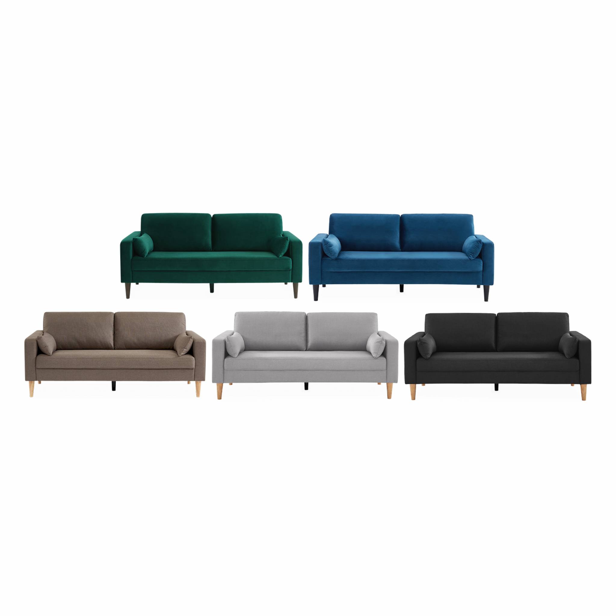 Canapé en tissu gris chiné foncé - bjorn - canapé 3 places fixe droit pieds bois. Style scandinave