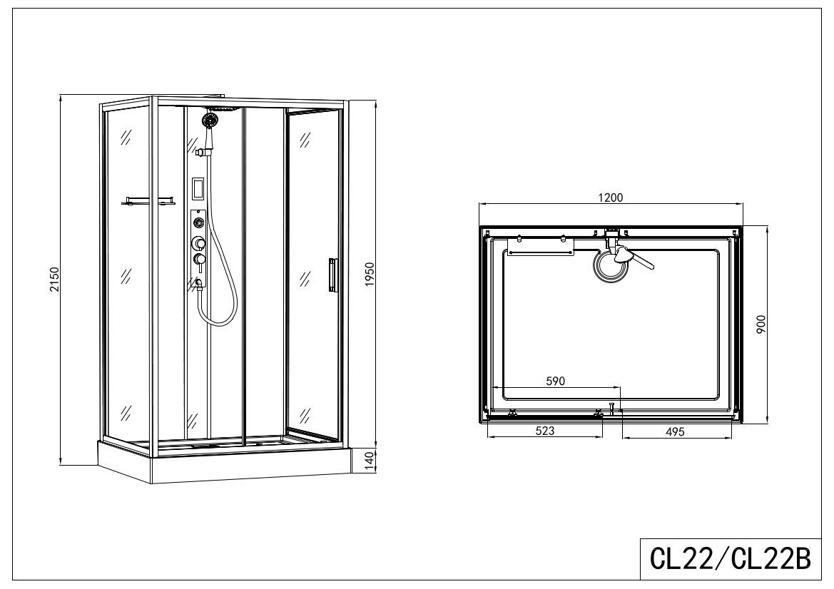 Badstuber Boston complete douchecabine 120x90x215cm zwart mat