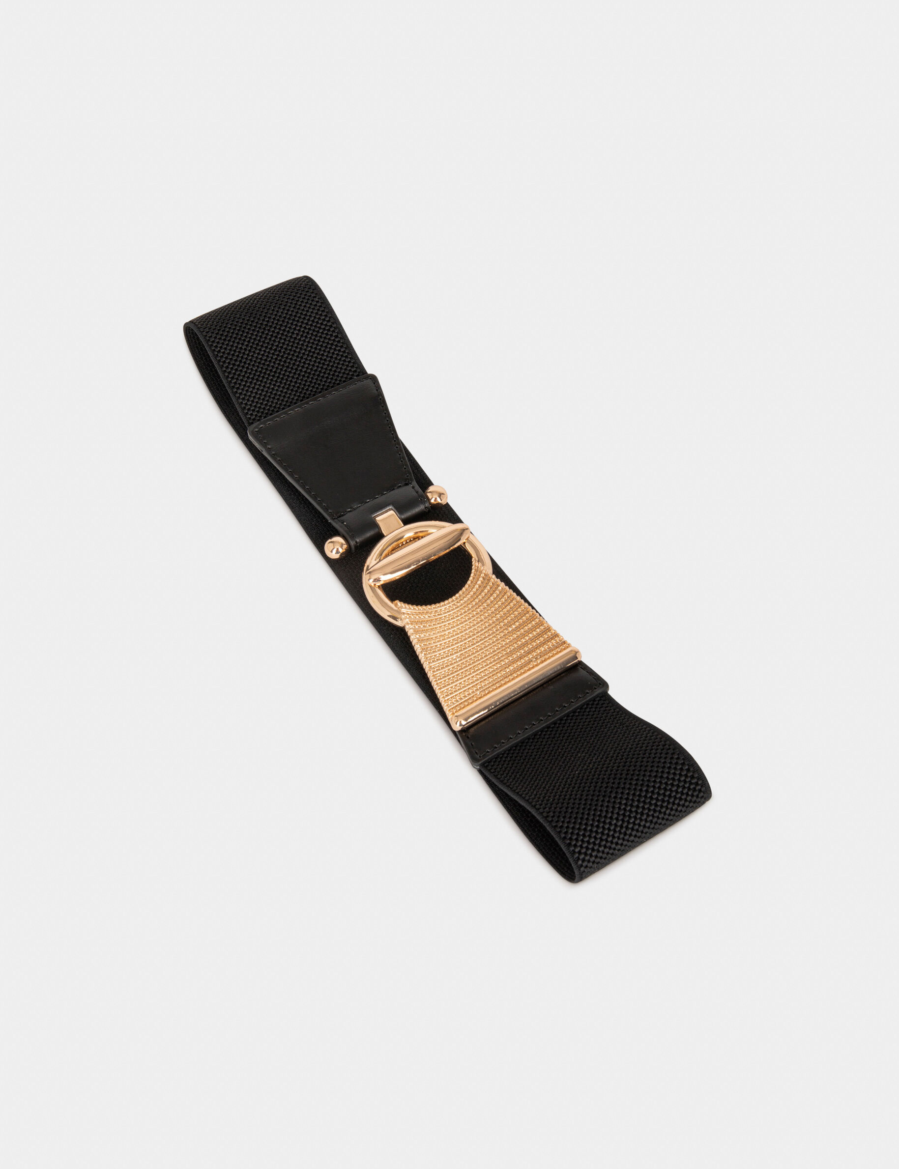 Ceinture élastiquée avec fermoir T noir femme - noir