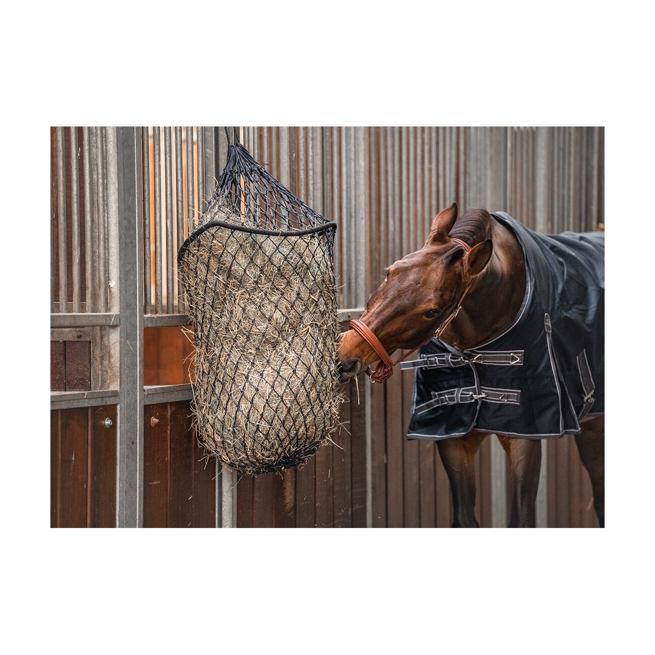 Equinate Heunetz Smartfill engmaschig mit Einfüllring navy