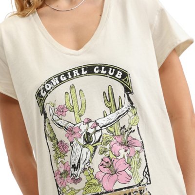Tee-shirt à manches courtes femme Col V Print PLEASE