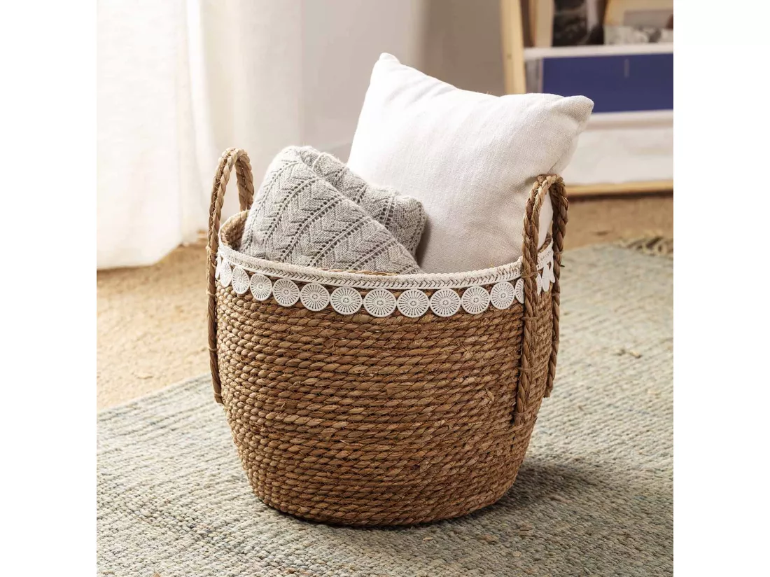 Set de 3 paniers Yasmina fibres naturelles, blanc/naturel