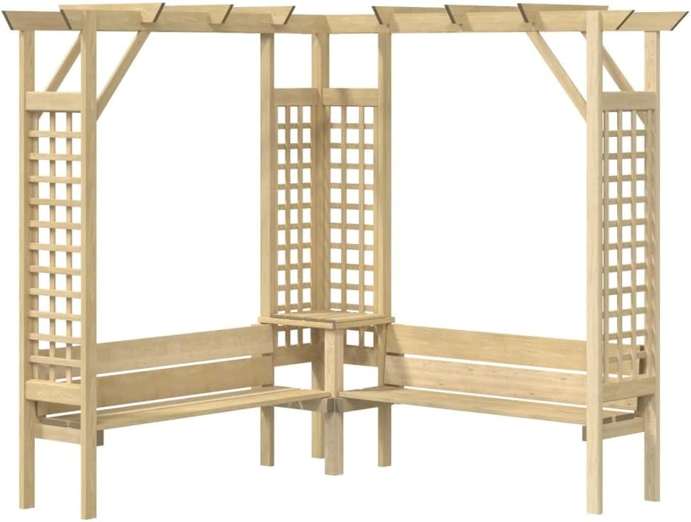 vidaXL Kiefernholz Imprägniert Eckpergola mit Bank Holz Gartenbank Holzpergola