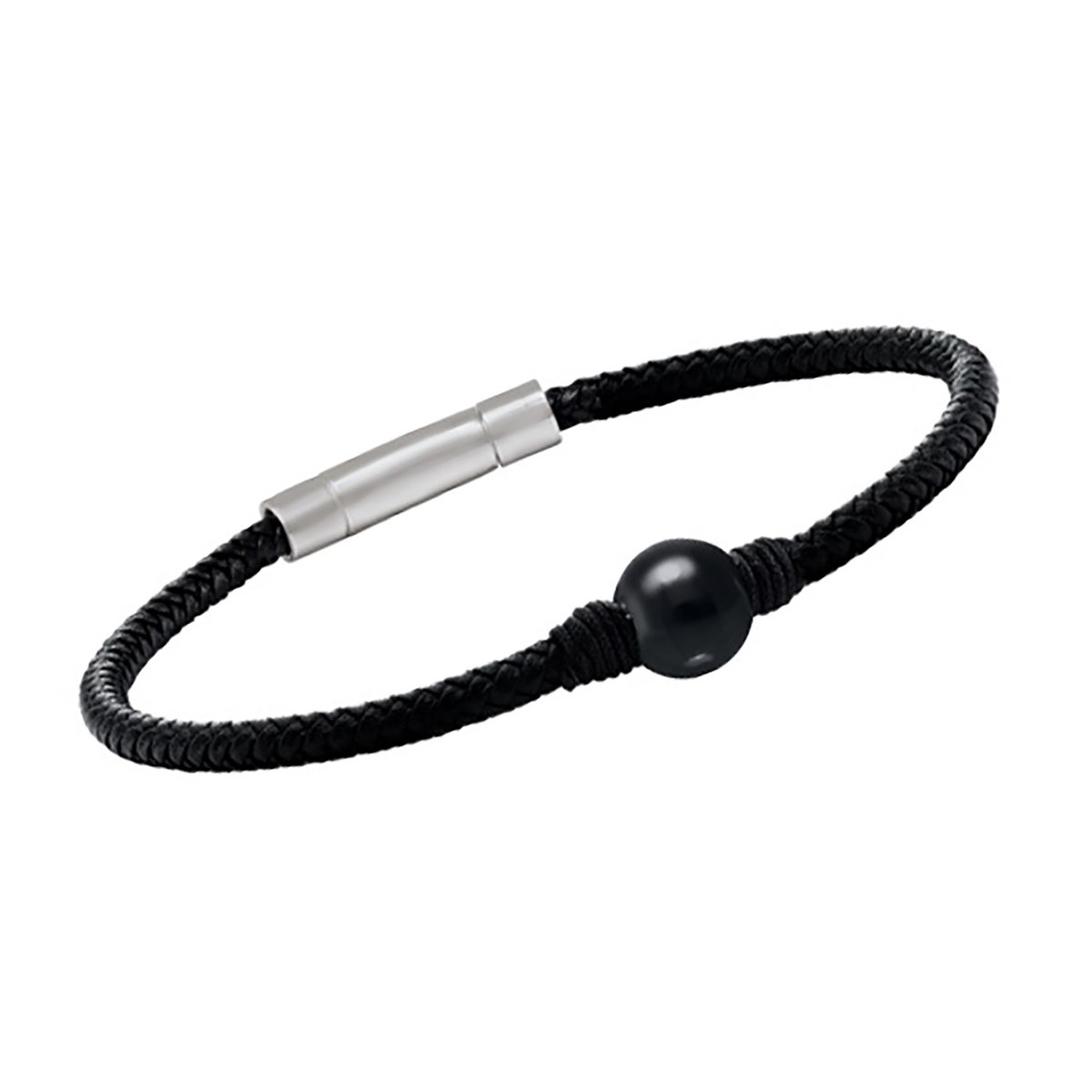 Bracelet Jourdan Albann Acier Cuir tressé noir Onyx