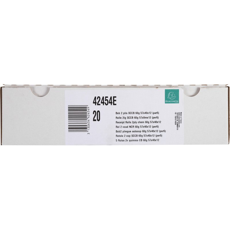 Bobines Terminaux bancaires Exacompta 42454E - l 57 mm x L 8 m, Ø 40 mm - 2 pli(s) - paquet de 20