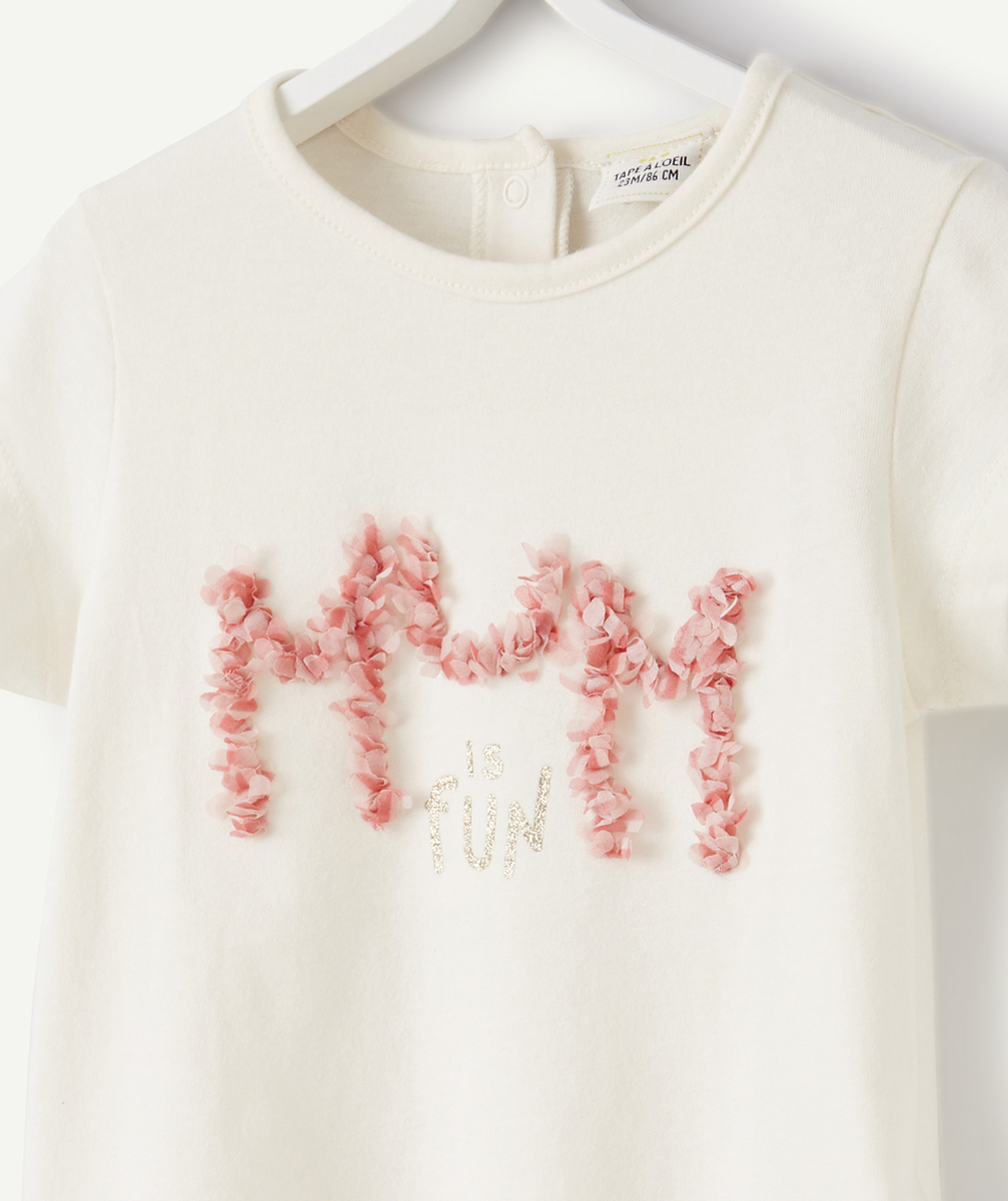T-SHIRT ÉCRU EN FIBRES RECYCLÉES AVEC MESSAGE MAMAN BÉBÉ FILLE