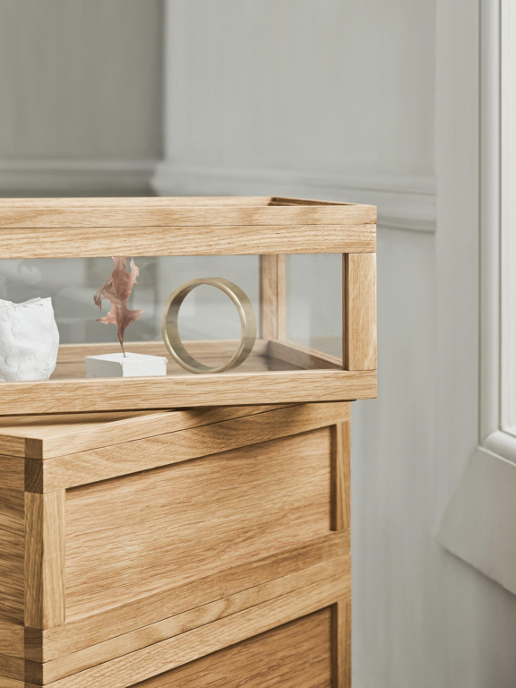 Bolia Norie opbergdoos hout met glazen deksel naturel geolied eiken