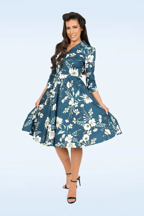 Hearts & Roses Milou bloemen swing jurk in blauw
