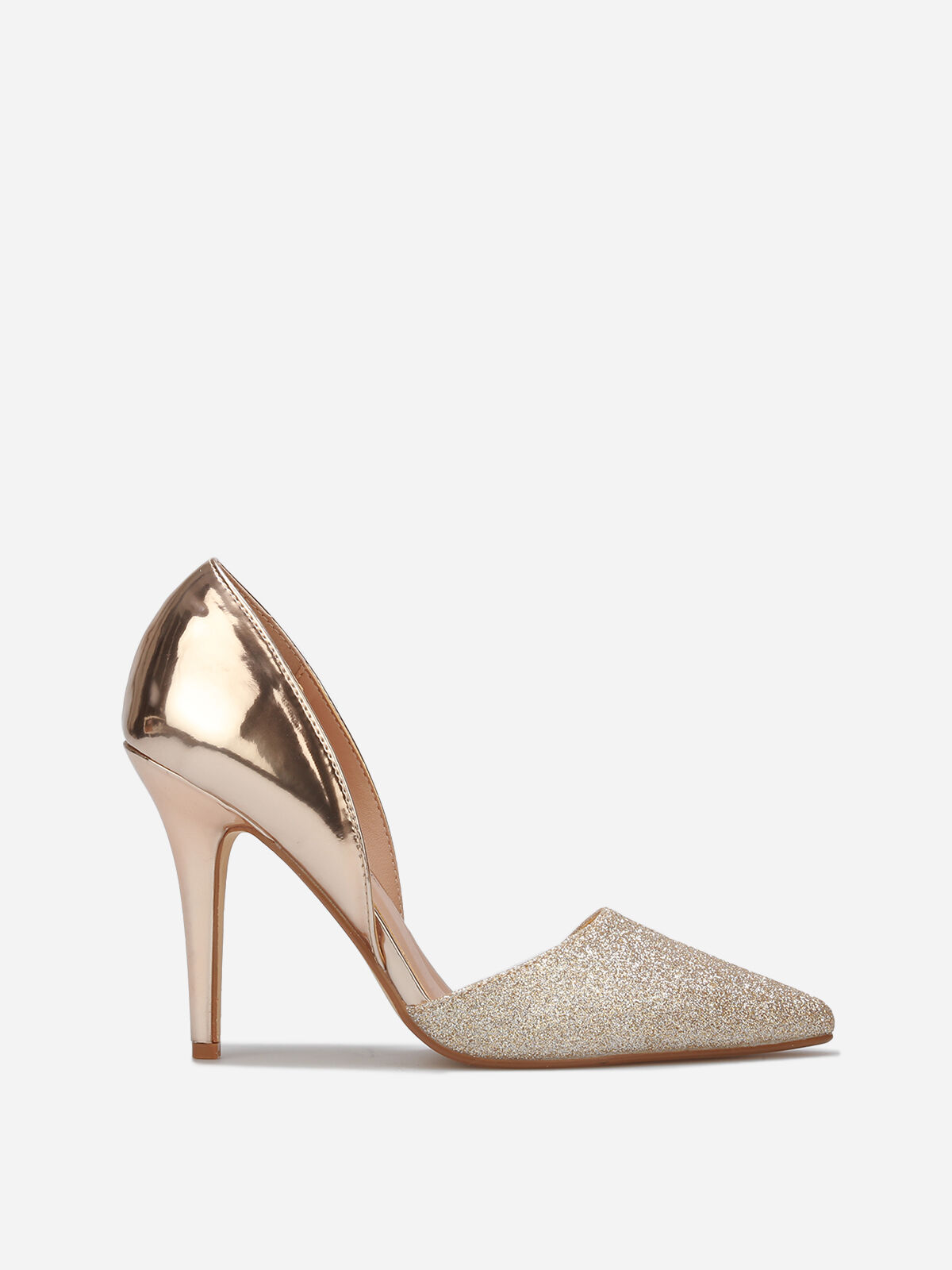 Escarpins asymétriques à paillettes- Doré rose