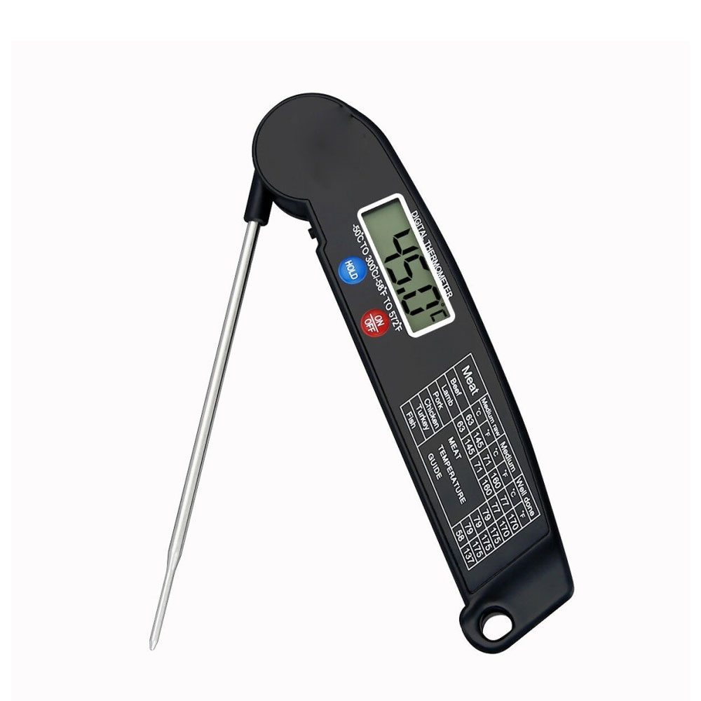 Faltbares Digitales Fleisch Grill BBQ Küchen Thermometer mit LCD Display   Temperaturtabelle (Batteriebetrieben)