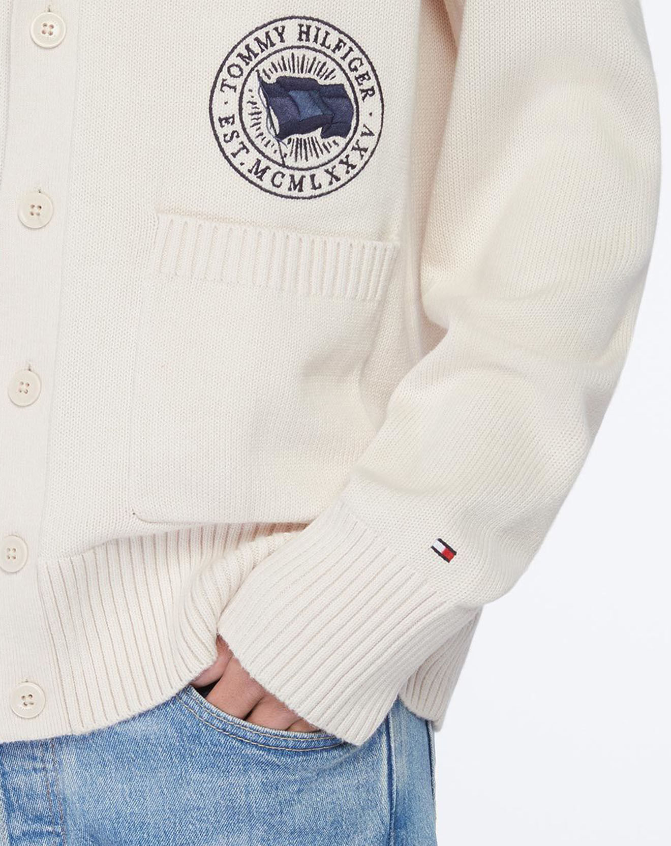 Tommy Hilfiger Cardigan Wavy Flag écru