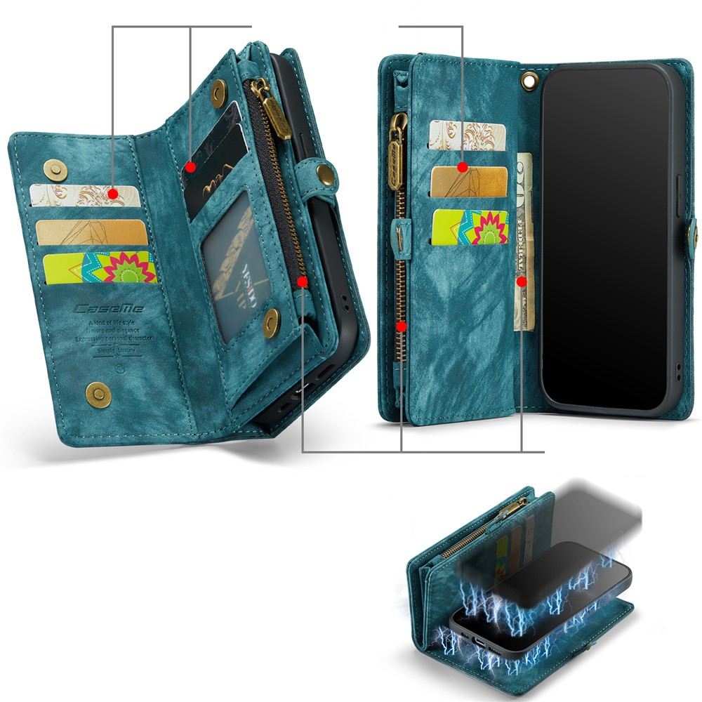 iPhone 15 Pro 2in1 Leder Tasche   Magnet Hardcase Karten Etui - Blau