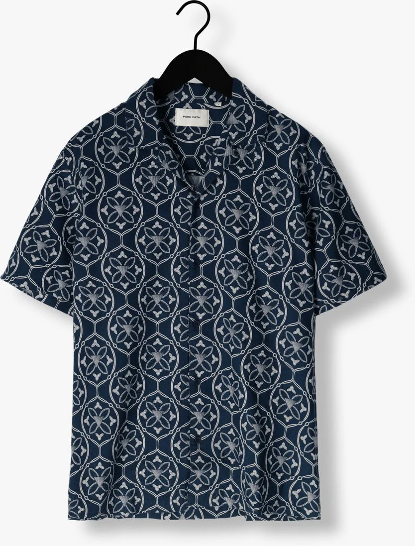 PURE PATH donkerblauwe pure path casual overhemd shortsleeve with all-over-print