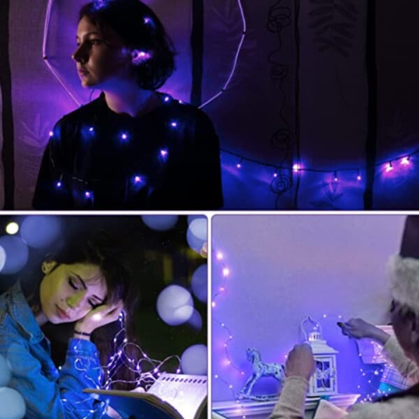 2-pack 1m mini LED lyssløyfe Batteridrevet lilla