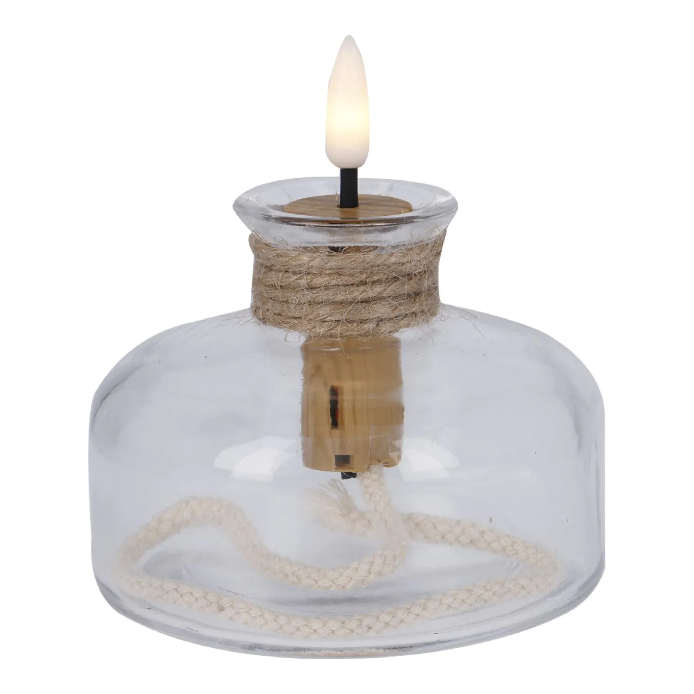 LED-Kerze Glas mit Kordel, flach