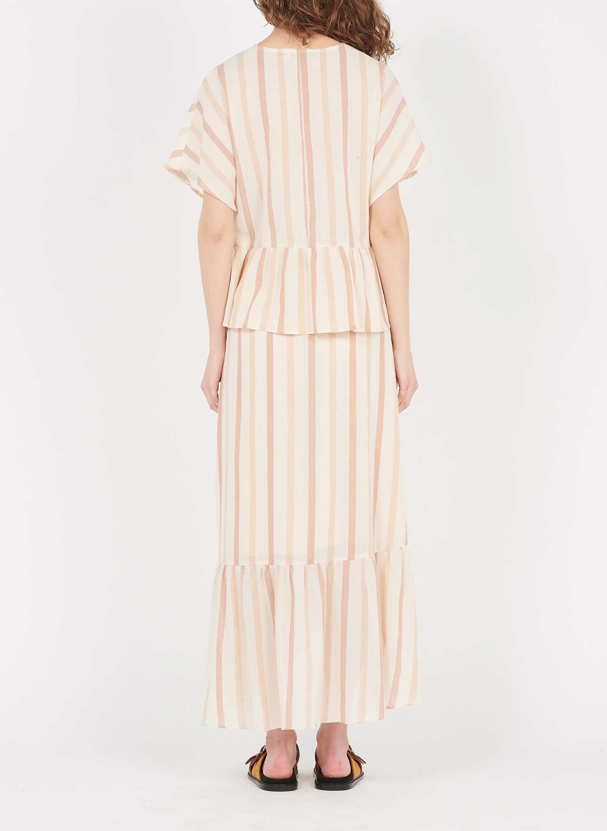 ISELIN - Top col V rayé en coton | Beige