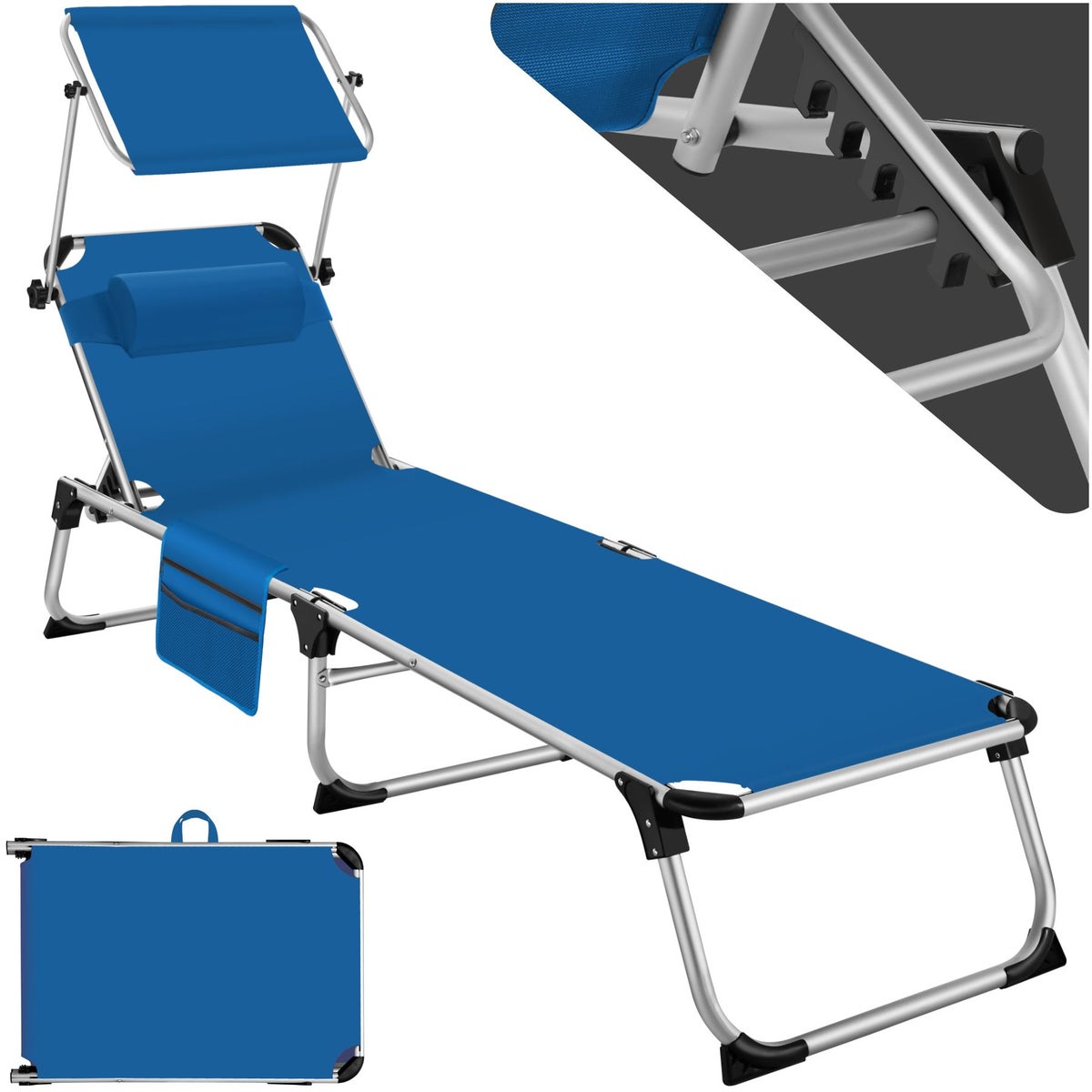 tectake Aurelie opvouwbare zonnestoel met hoofdsteun, 218 x 60 x 33,5 cm, inclusief zijvak