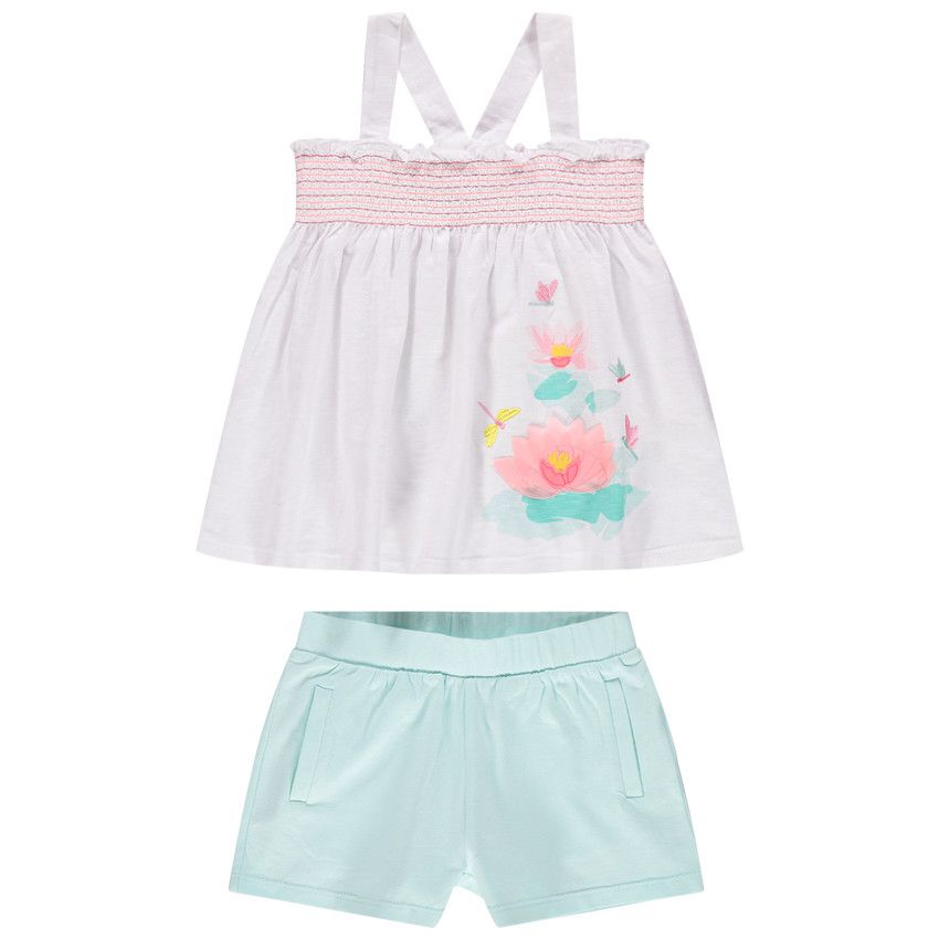 Ensemble avec tunique à fleurs et short uni - Blanc