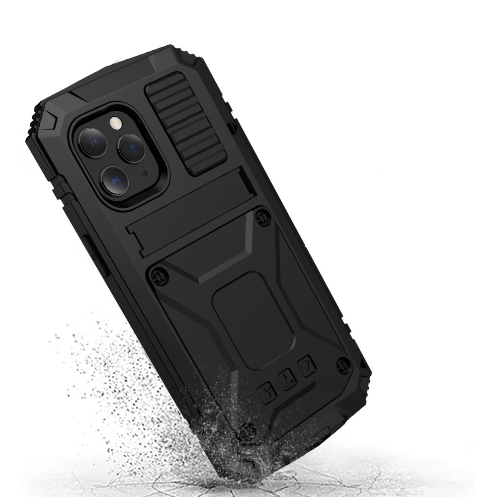 iPhone 12 / iPhone 12 Pro Spritzwasserfeste Hybrid Silikon Metall Outdoor Case Hülle   Panzerfolie - Schwarz