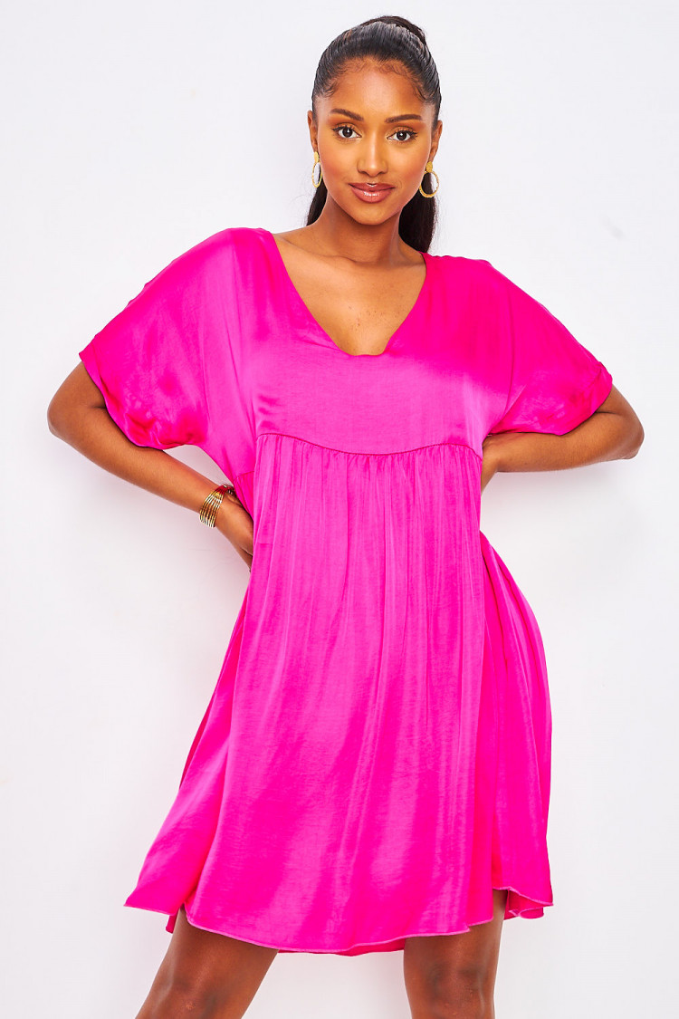 Robe courte satinée rose fuchsia
