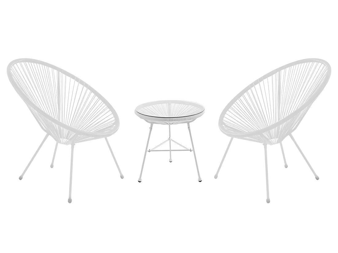 Salon de jardin en fils de résine tressés : 2 fauteuils et une table - Blanc - ALIOS III de MYLIA