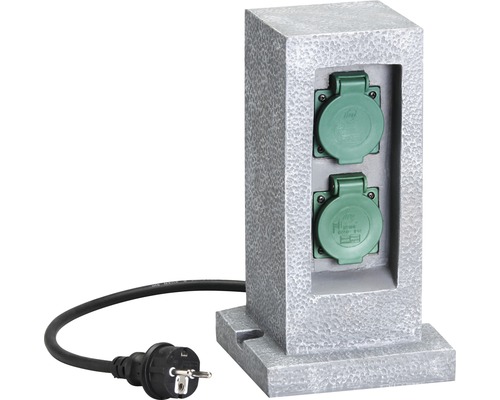 Dubbele tuinstopcontact, IP44, steenlook met timer, grijs, H 310 mm