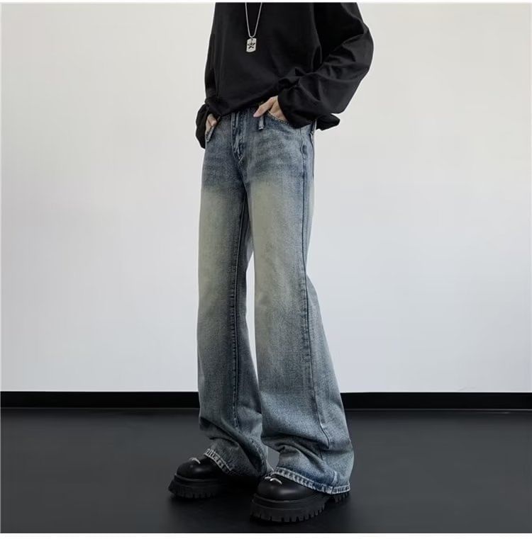 DuckleBeam - Mid Rise Washed Bootcut Jeans