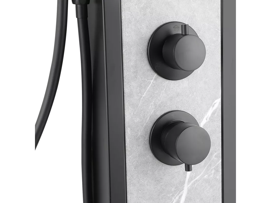 Colonne de douche hydromassante noire avec décor pierre - H127 x L48,5 cm - LETIYA