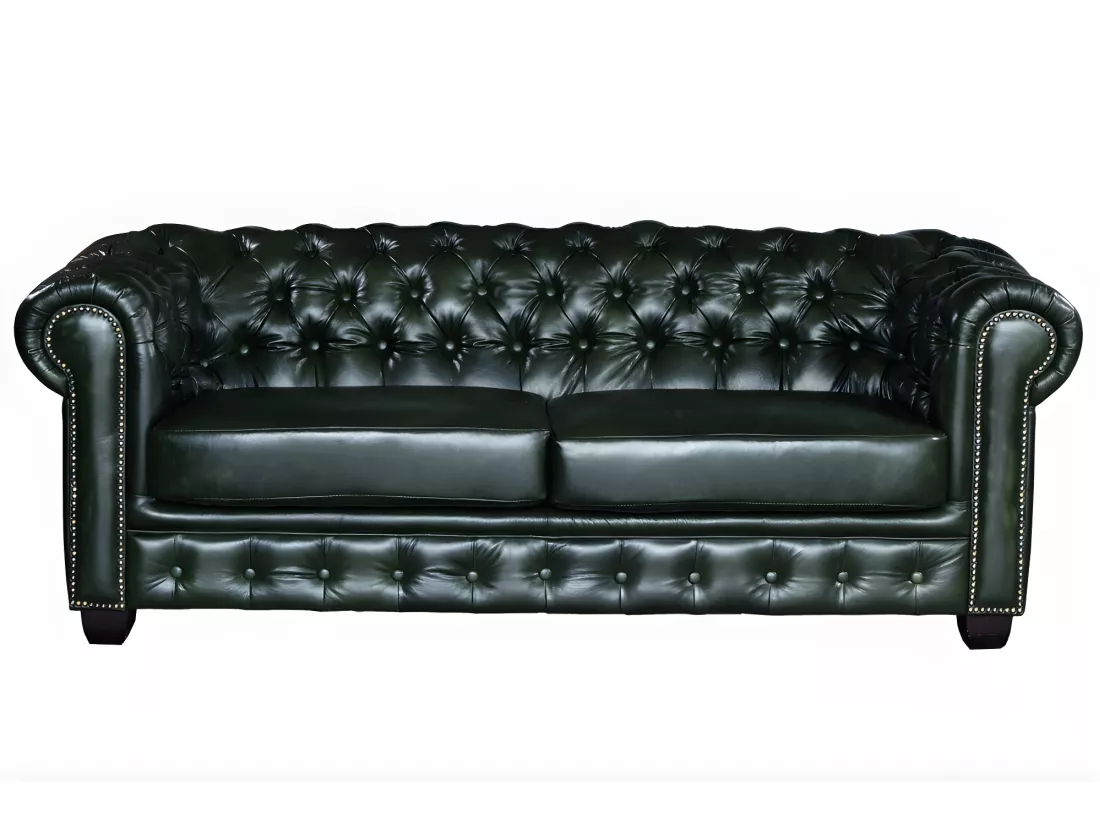 Canapé chesterfield 3 places BRENTON 100% cuir de buffle - Vert empire