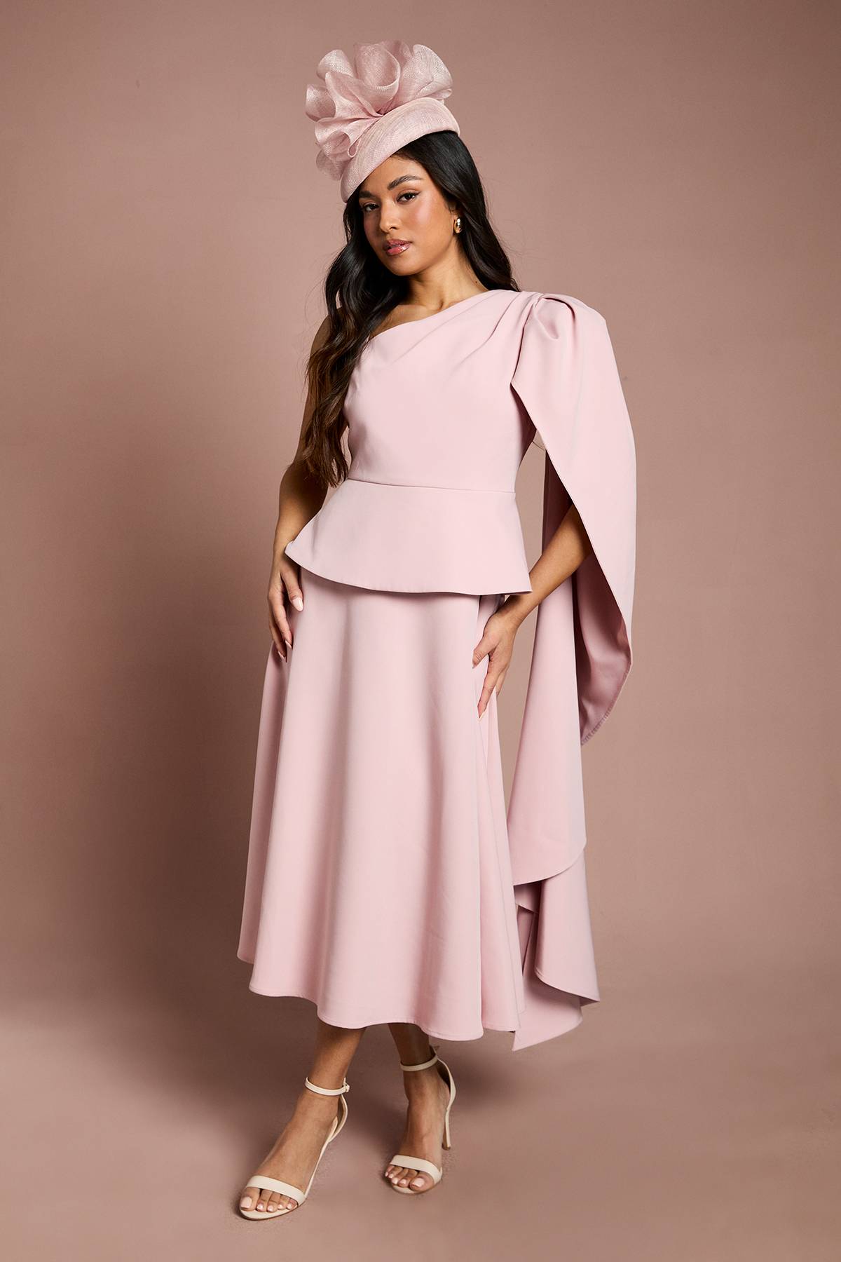 Coast Robe Midi En Crêpe Lisa Tan À Une Épaule Petite Taille