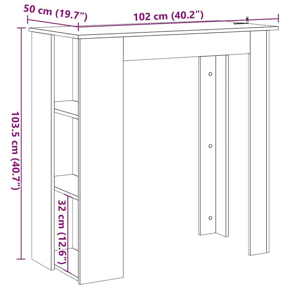 vidaXL - Bartafel met schappen - Oud hout - Bewerkt hout - 102x50 cm