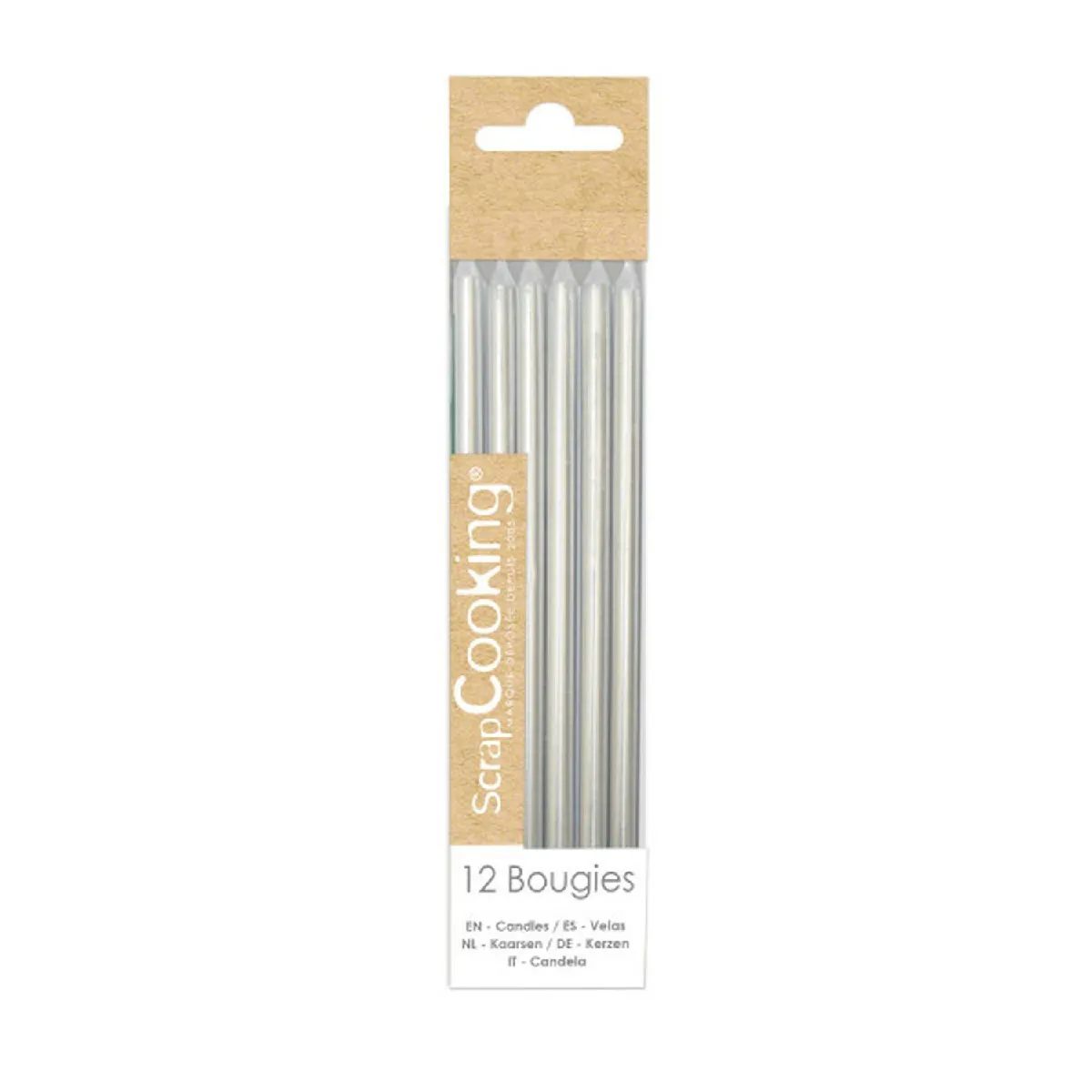 ScrapCooking 12 Bougies Longues Argentées 12cm