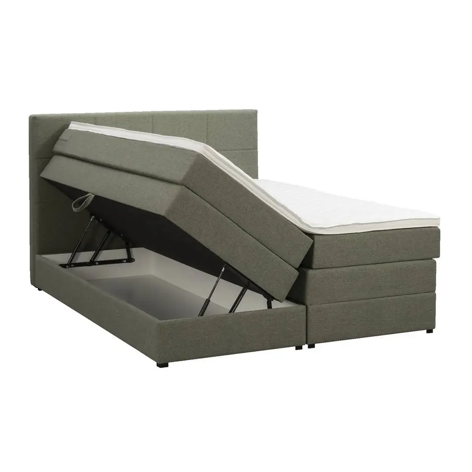 Boxspring met opbergruimte Liv geblokt - groen - 140x200 cm