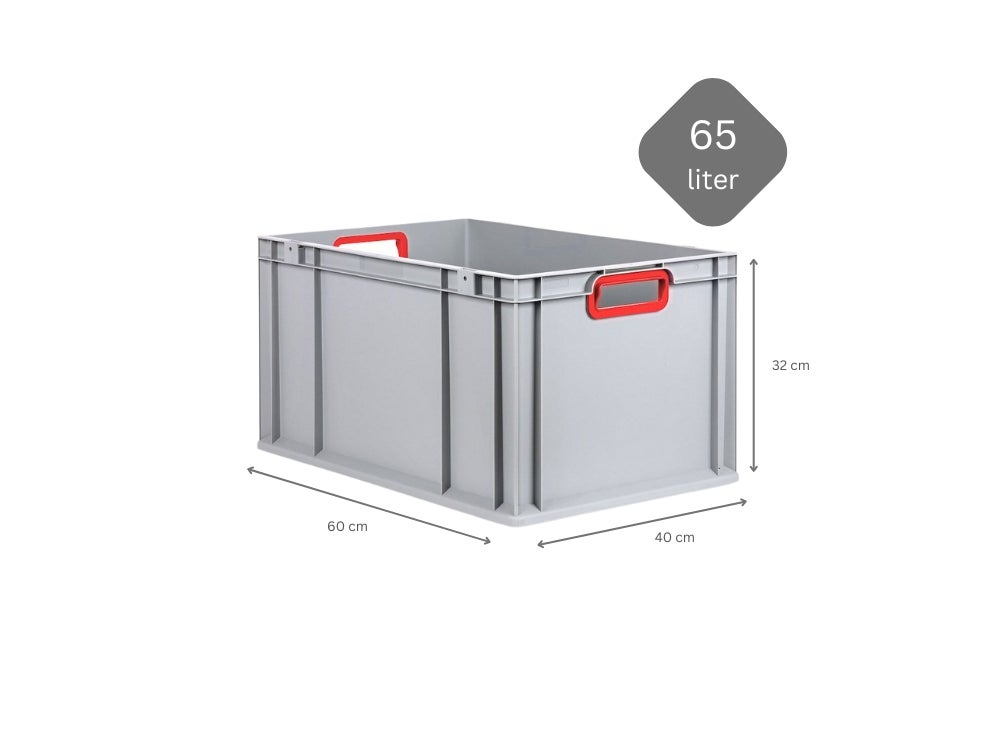 PROREGAL Eurobox Nextgen Kleur HxBxD 32 x 40 x 60 cm 65 liter Handgrepen Rood Open Versterkte Bodem Euro Container Transportbox