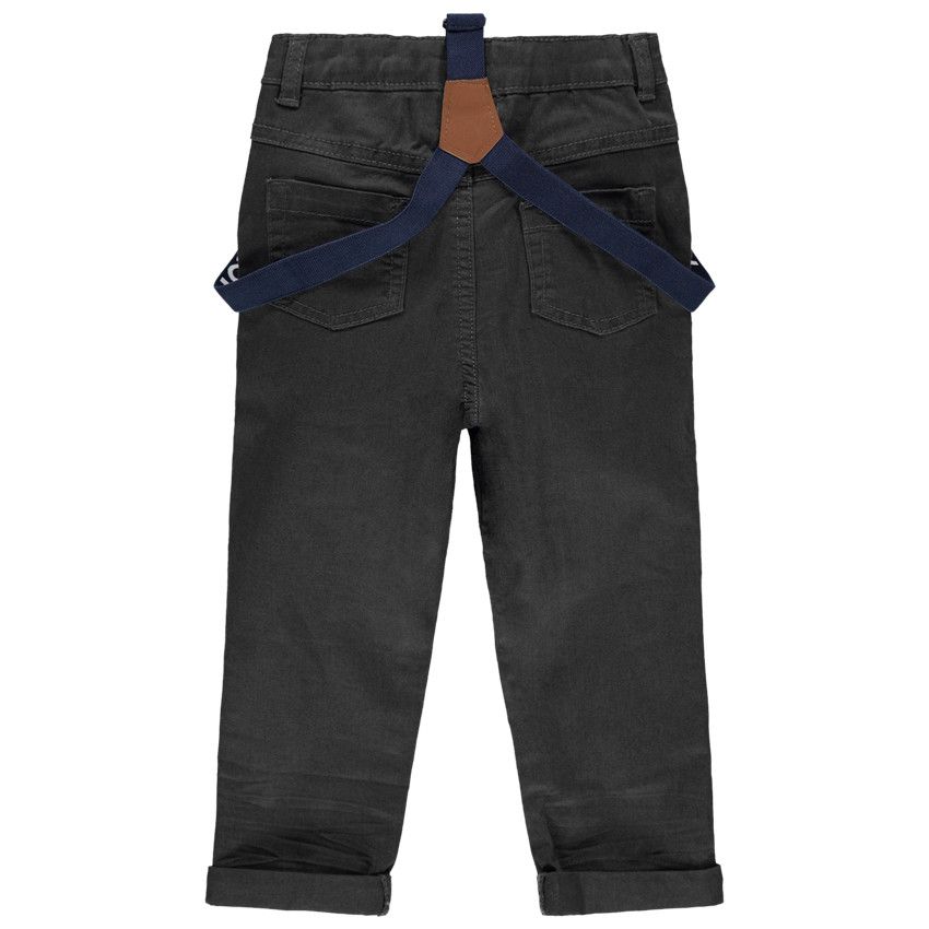Pantalon droit uni à bretelles - Gris foncé