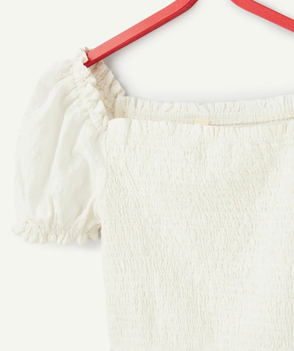 TOP MANCHES BOUFFANTES FILLE AVEC BRODERIES FLEURS