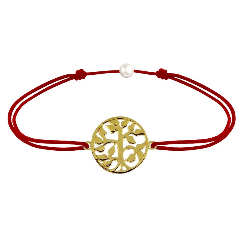 Bracelet Lien Arbre de Vie Plaqué Or - Rouge
