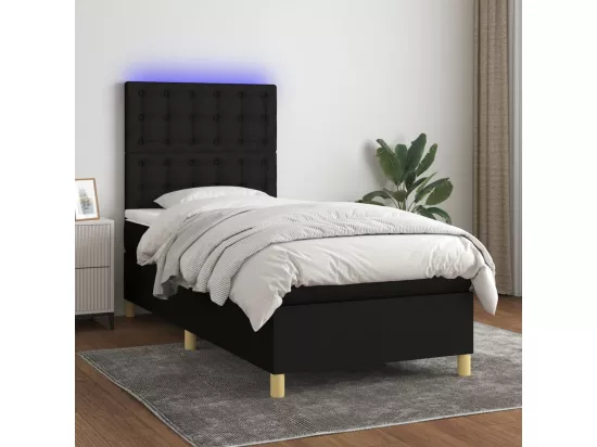 Sommier tapissier avec matelas et LED Noir 90x190 cm Tissu