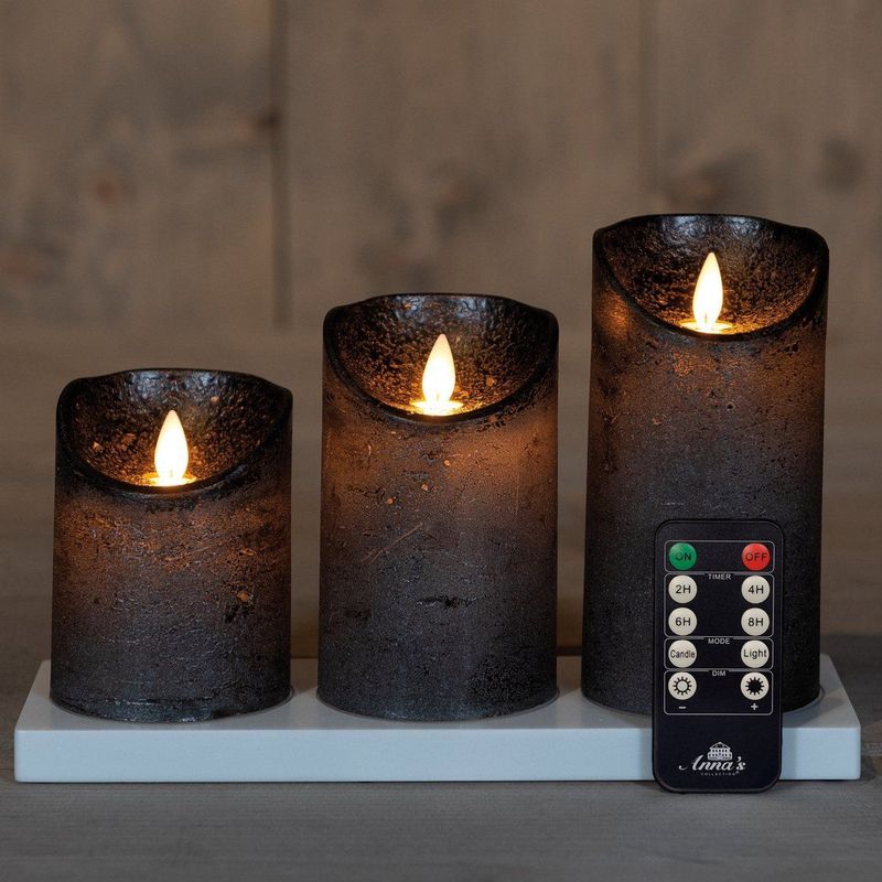 Anna's Collection - Stompkaarsen - Antraciet - 3x - Met Oplaadstation - LED Kaarsen - Afstandsbediening