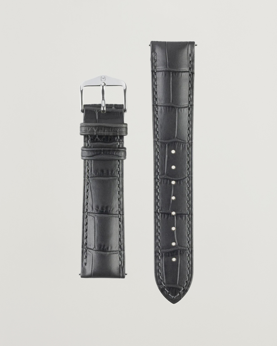 HIRSCH Duke Embossed Leather Watch Strap Grey