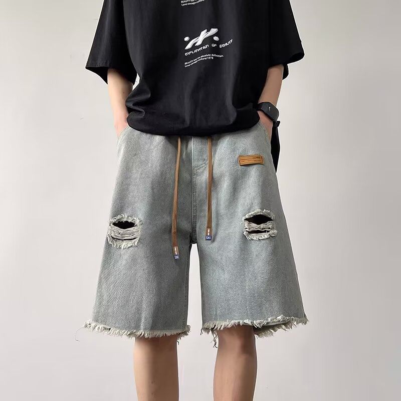 Phoneus - Versleten denim shorts met trekkoordtaille