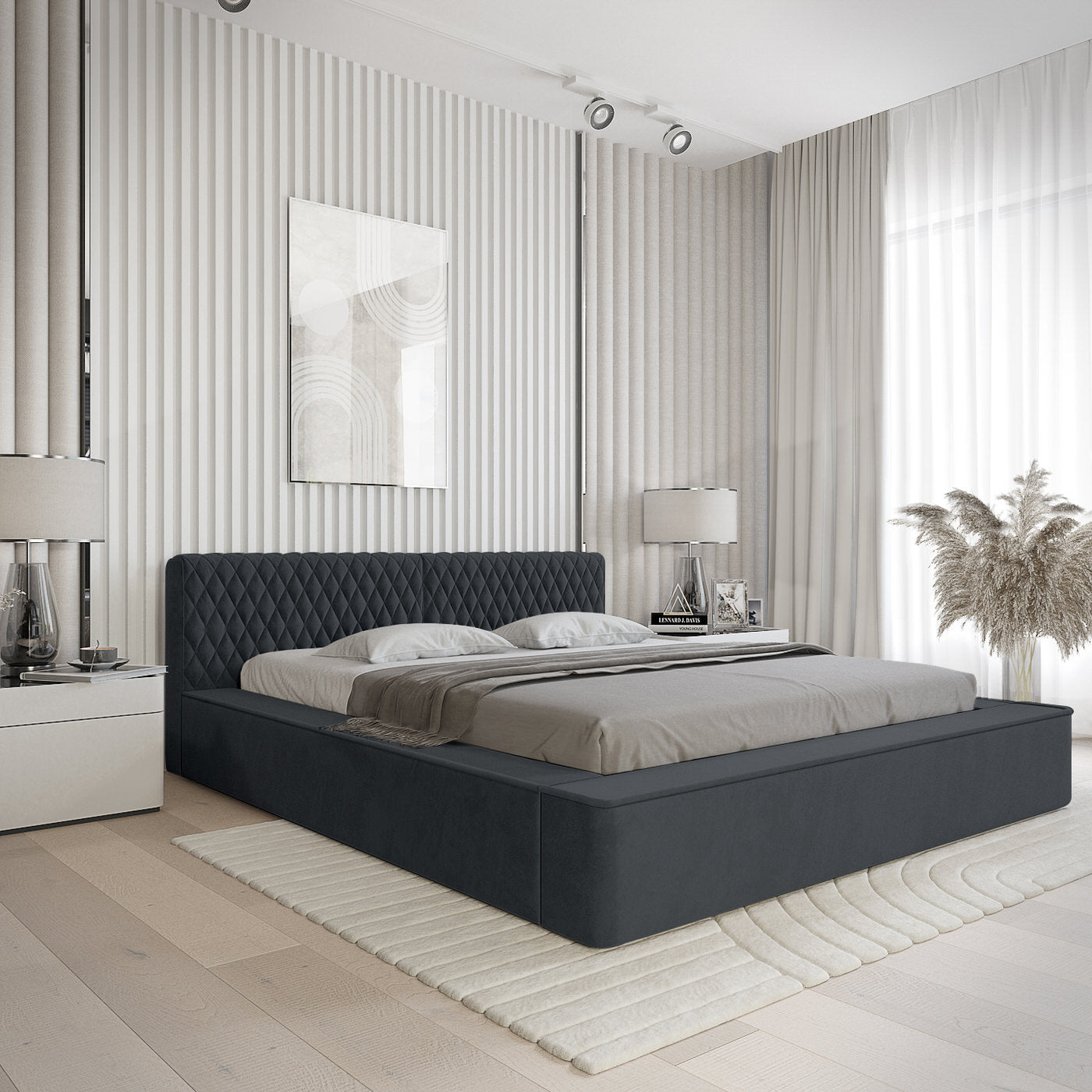 Trae Mobler Azurro 160 x 200 cm Gestoffeerd Bed Donkerblauw