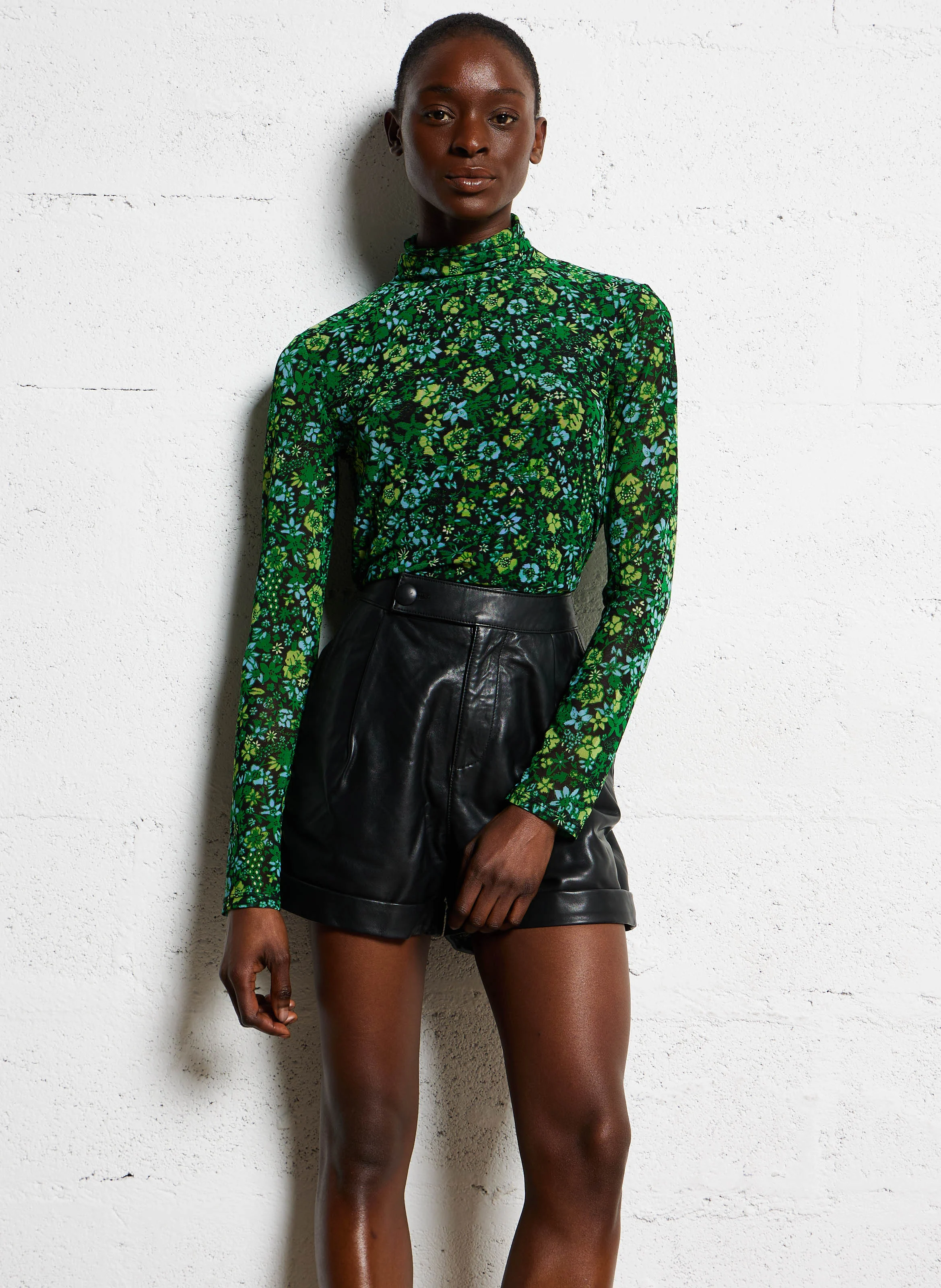 JANE - Top col roulé imprimé | Vert