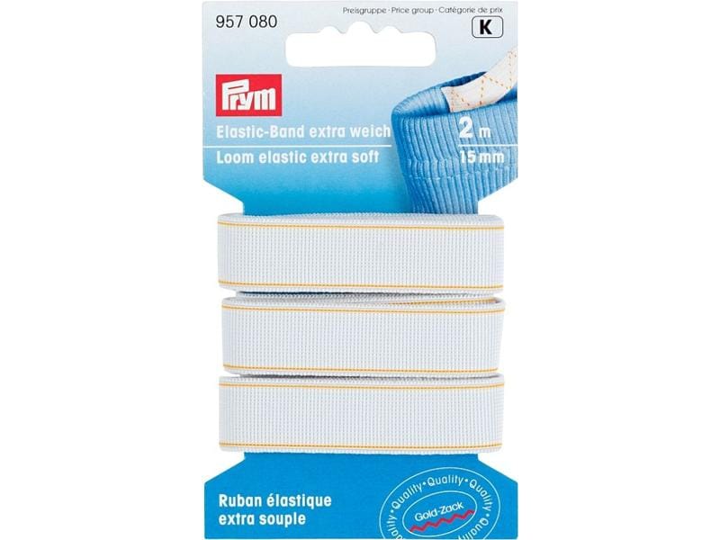 Prym Elastikband Weiss, 2 m x 15 mm Extra weiches Gummiband