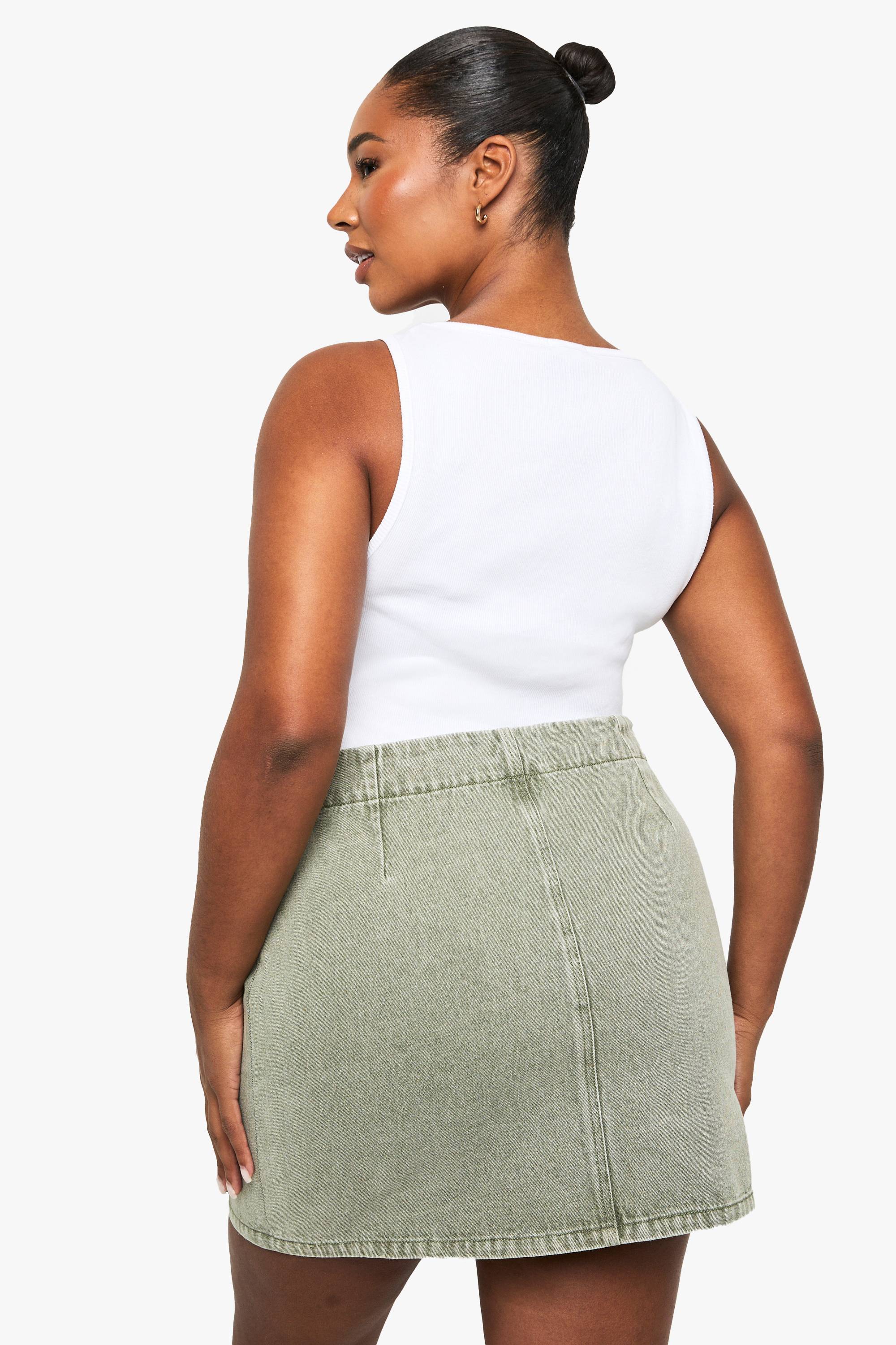 boohoo Jupe en denim khaki délavé Plus