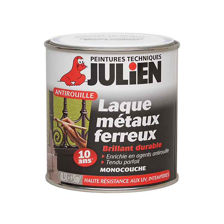 Peinture extérieure laque métaux ferreux antirouille monocouche Julien brillant blanc 250ml