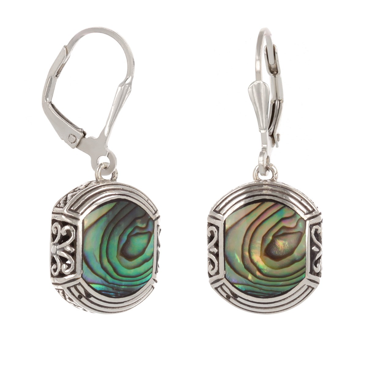 Boucles d'oreille ADEN Ethnique Nacre Abalone Sertie Argent