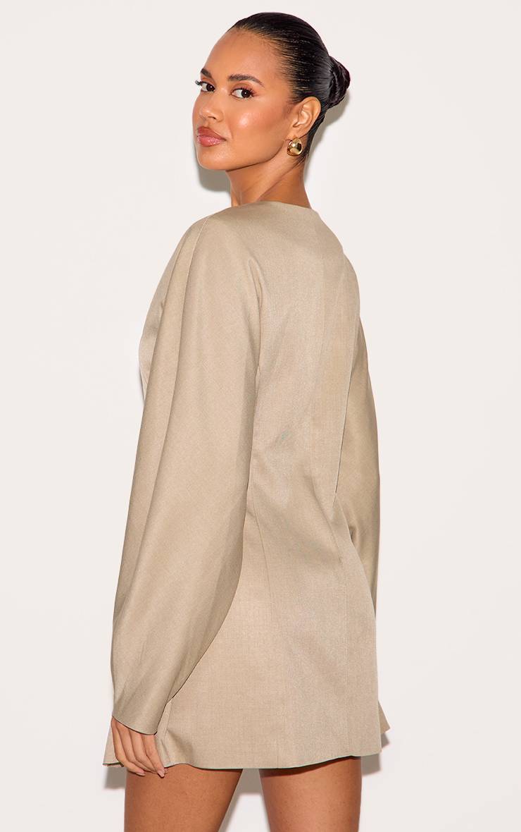 Gris Argile Robe Blazer Sans Col En Tissu Tissé À Manches Ballon