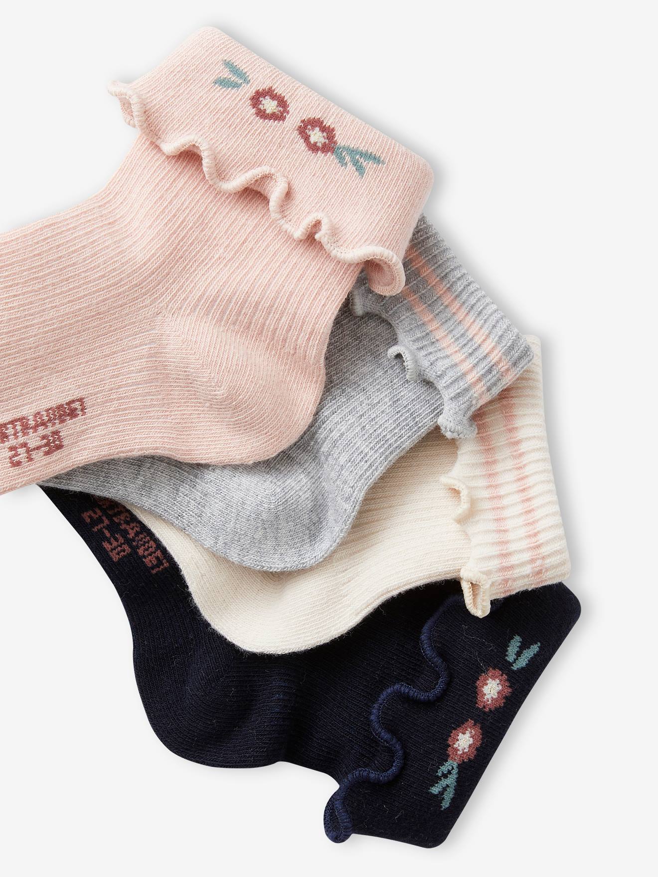 Pacote com 4 pares de meias decorativas cor creme para meninas